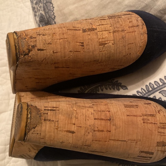 Stuart Weitzman Corkswoon Navy Blue Suede Platform Wedge - Picture 6 of 7